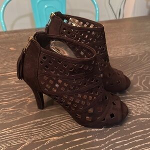 Lane Bryant Black Laser Cut Heels with Zip Back, Size 9
